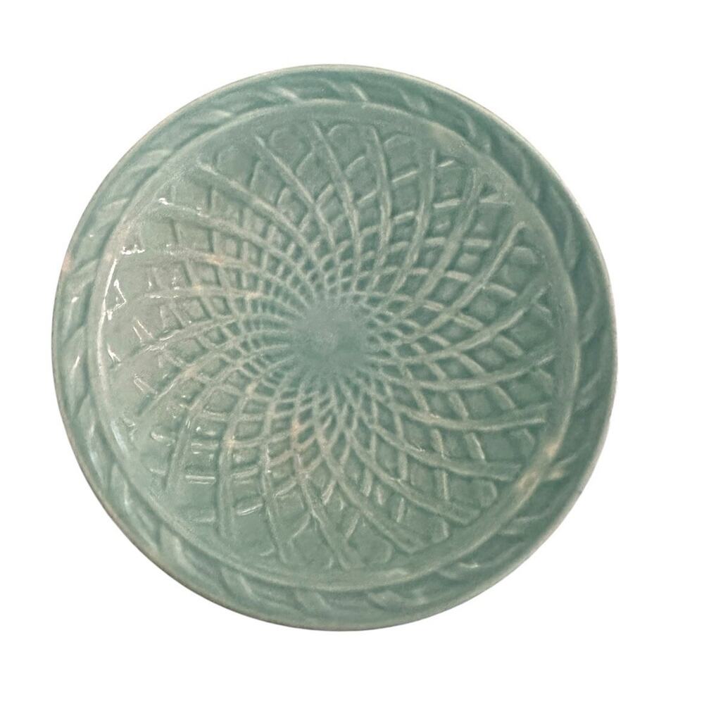 HARLEQUIN BASKET WEAVE 3” NUT DISH VINTAGE Turquoise Blue, Excellent Condition